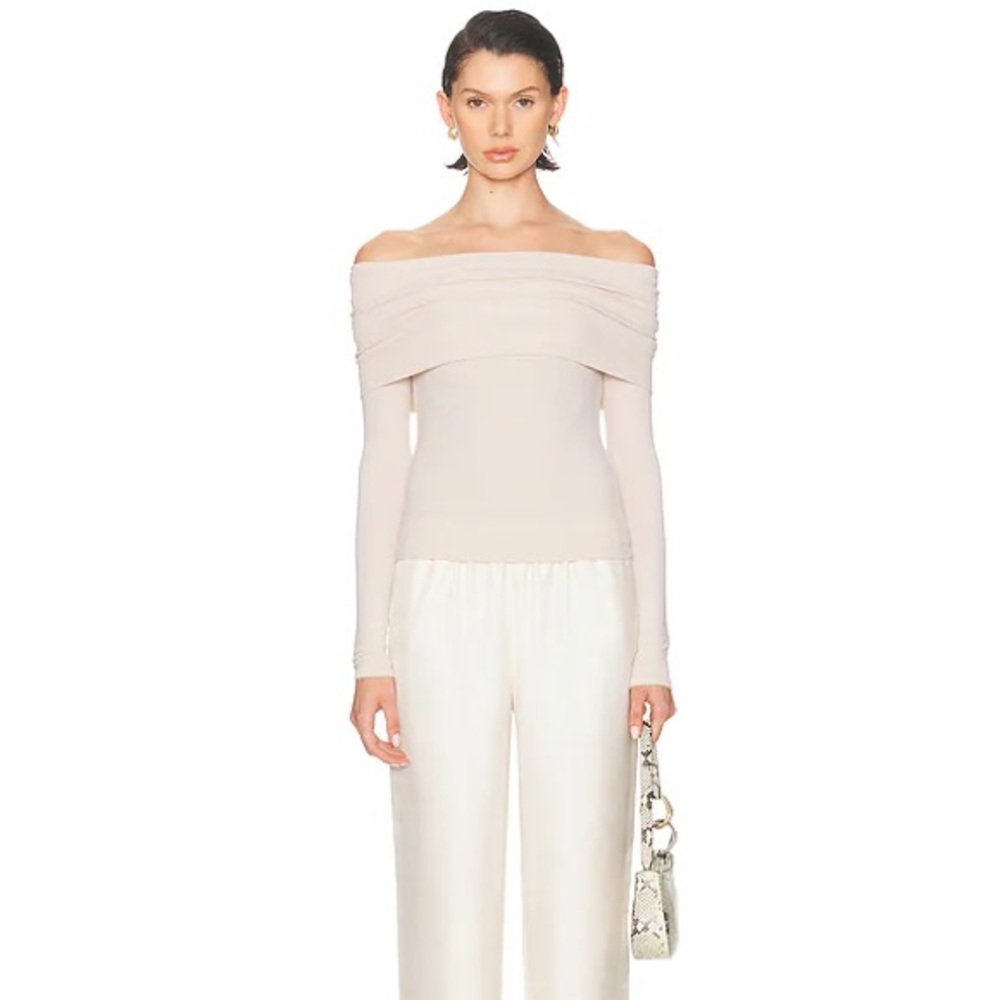 NWOT $175 Enza Costa Sweater Knit Off The Shoulder Top In Rose Tan Medium